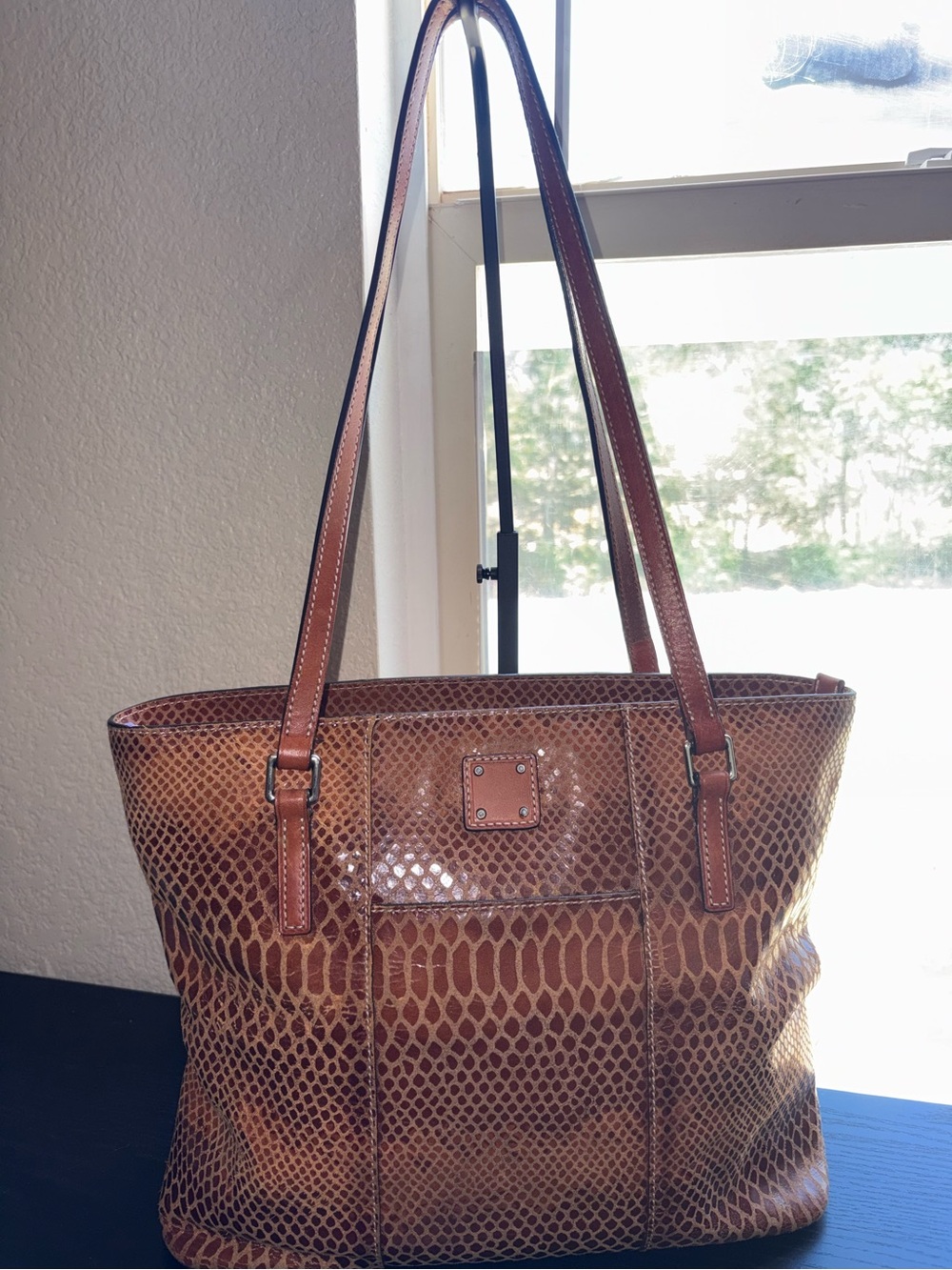 Dooney & Bourke Brown Snake-Embossed Leather Tote